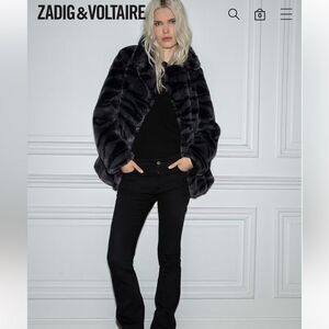 ZADIG & VOLTAIRE FERA Black Tiger print faux fur coat New ( small flaw)